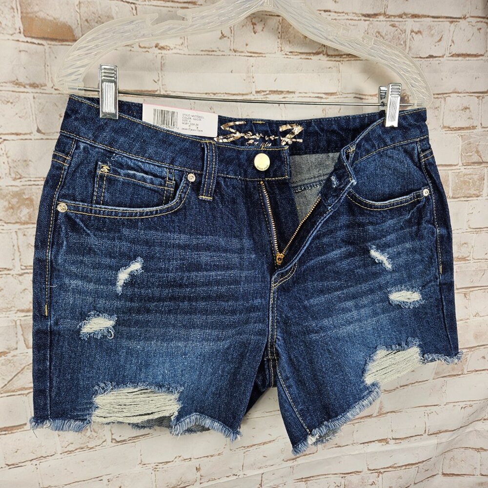 Seven7 Dark Blue Distressed Denim Jean Shorts - Picture 5 of 9